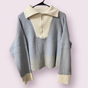 Marc New York Light Gray & Cream Quarter Zip Sweater | Size L